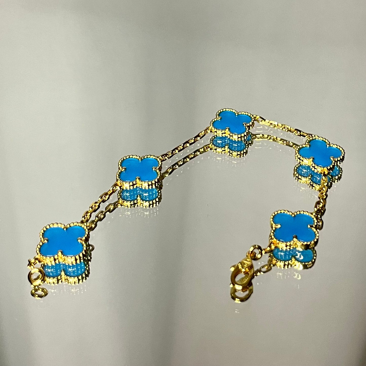 Gold and Blue Clover Bracelet