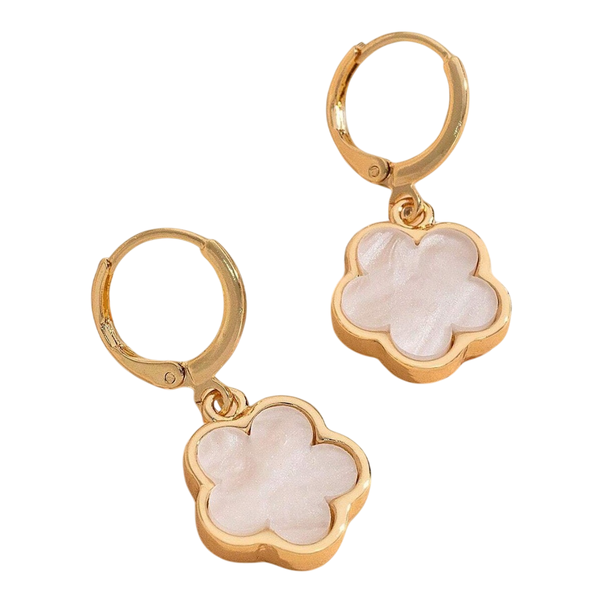 Gold and White Clover Earrings