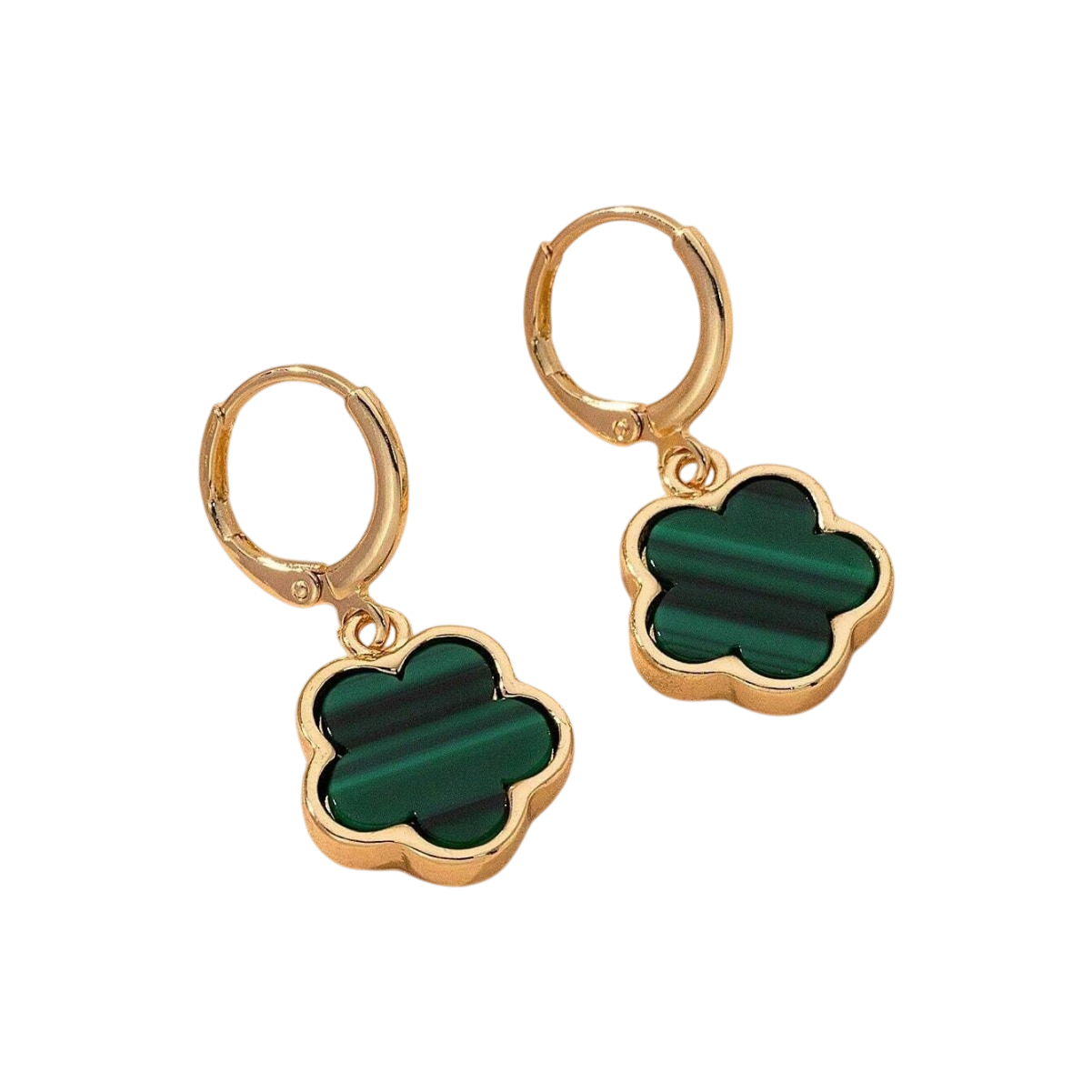 Gold and Green Clover Earrings