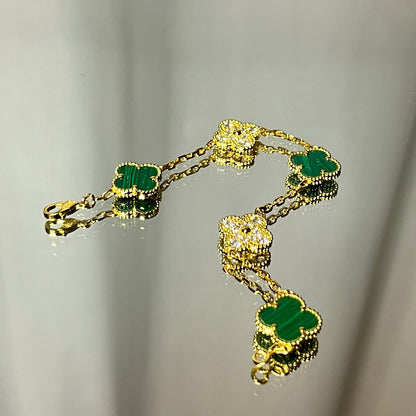 Bracelet Trèfle Strass Or et Vert