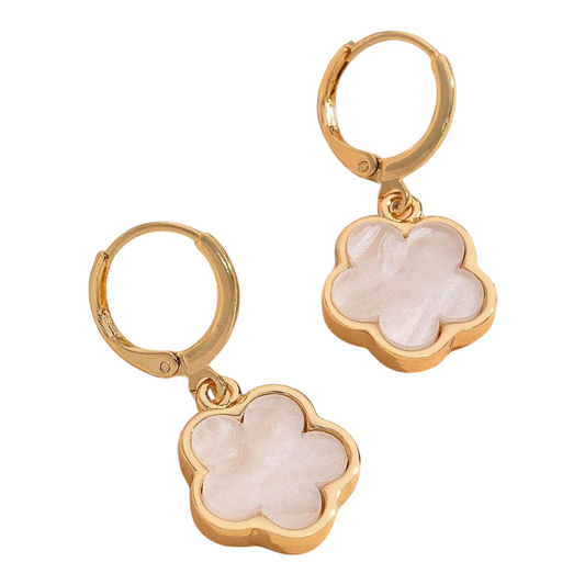 Gold and White Clover Earrings