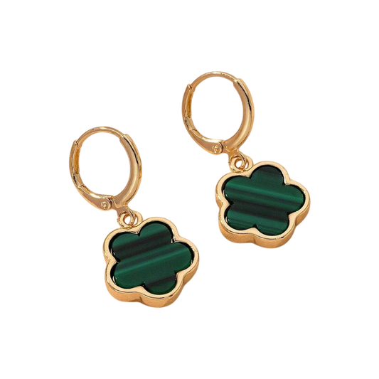 Gold and Green Clover Earrings